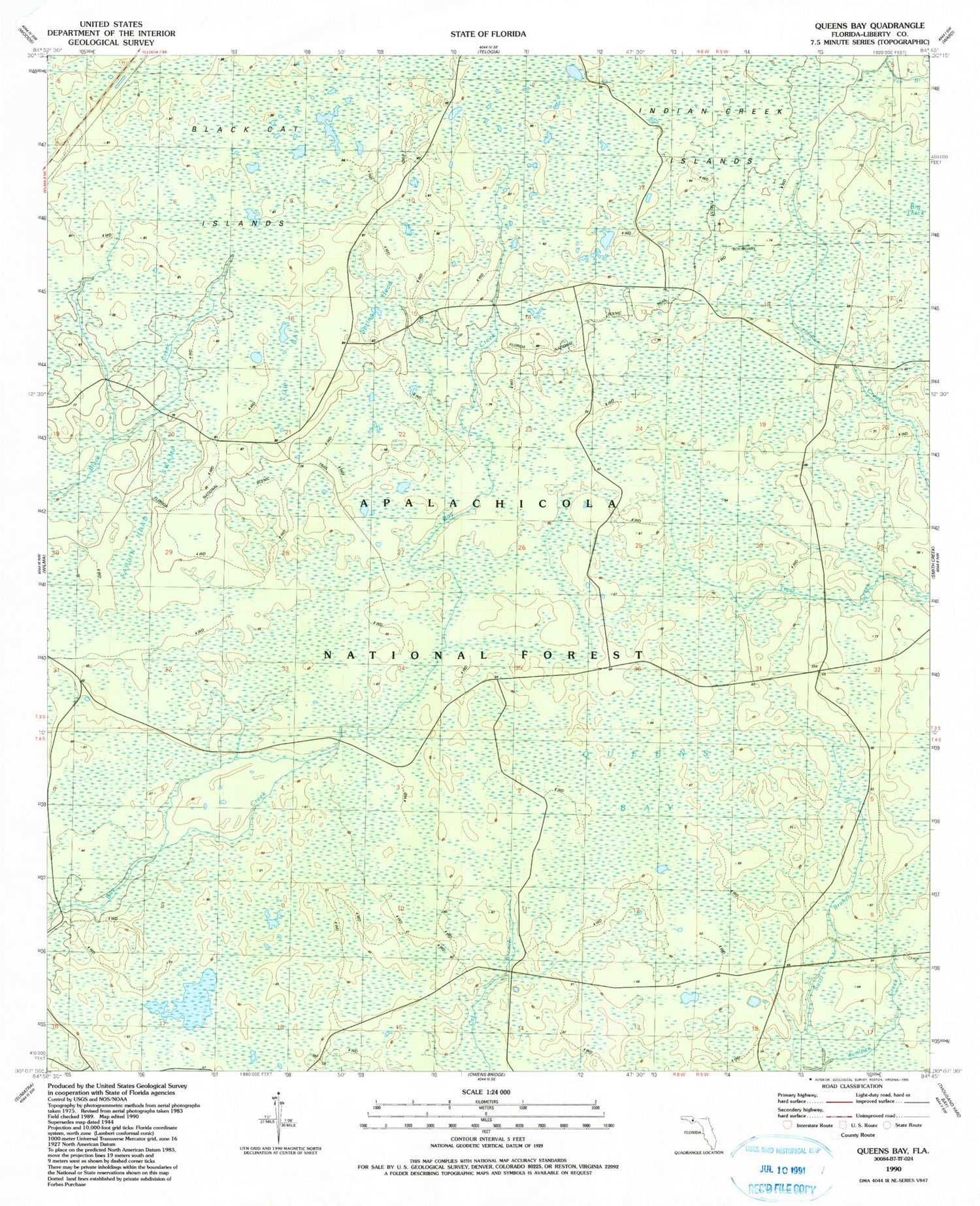 Classic USGS Queens Bay Florida 7.5'x7.5' Topo Map Image