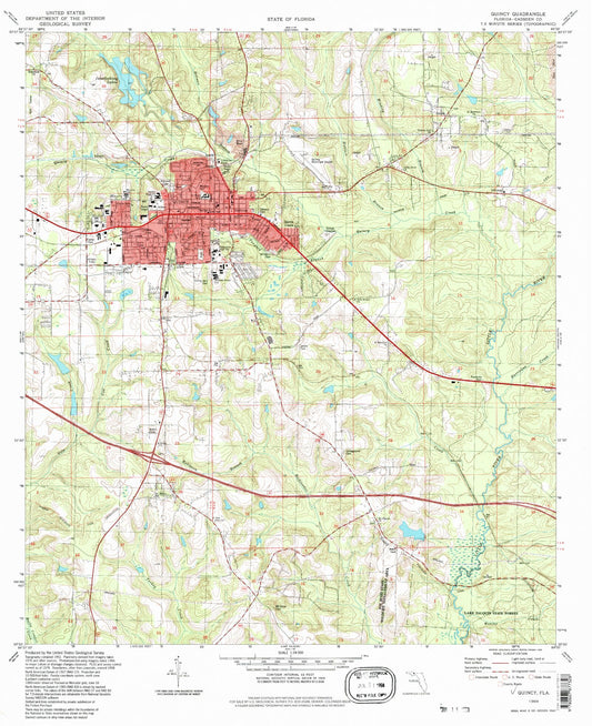 Classic USGS Quincy Florida 7.5'x7.5' Topo Map Image