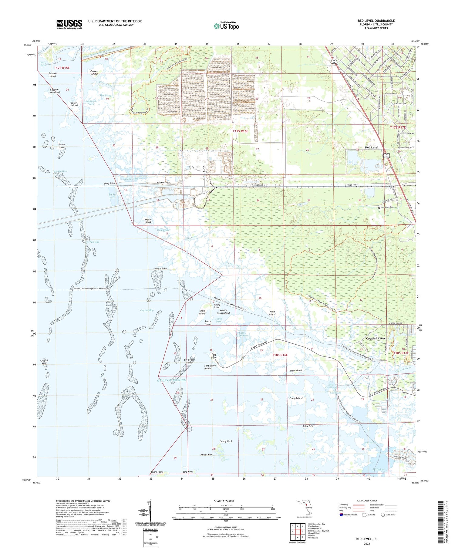 Red Level Florida US Topo Map Image
