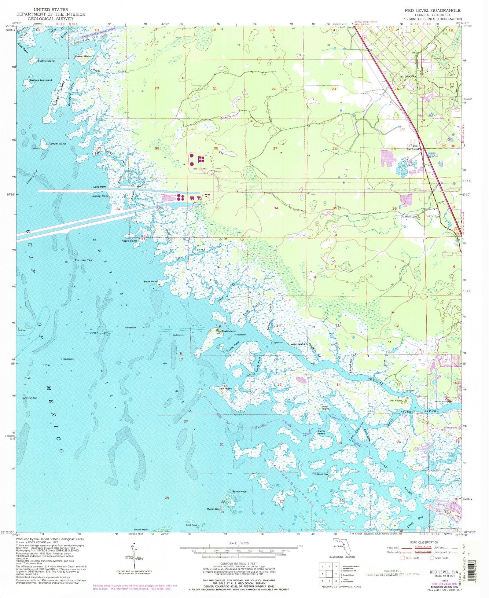 Classic USGS Red Level Florida 7.5'x7.5' Topo Map – MyTopo Map Store