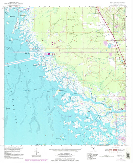 Classic USGS Red Level Florida 7.5'x7.5' Topo Map Image