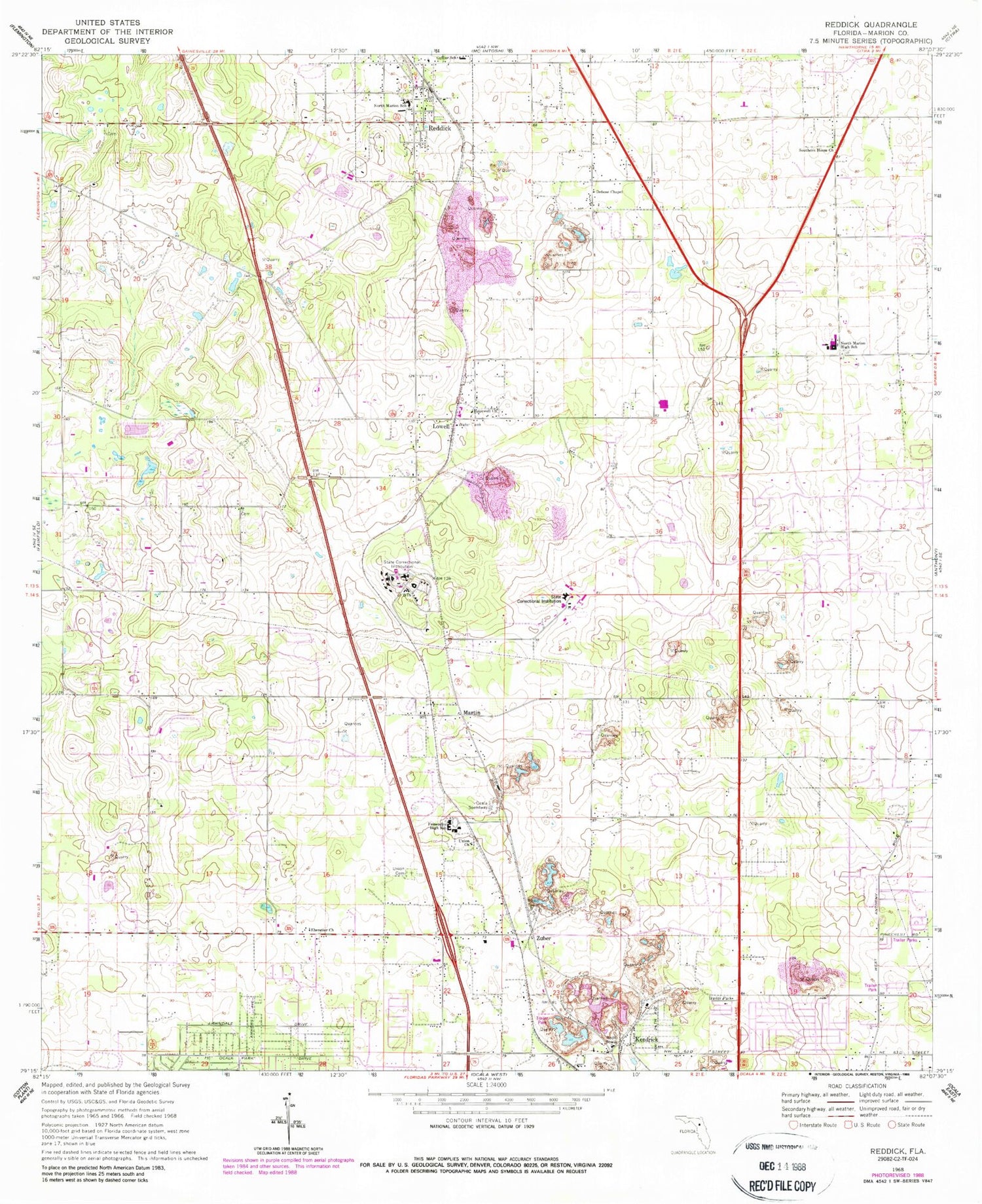 Classic USGS Reddick Florida 7.5'x7.5' Topo Map Image