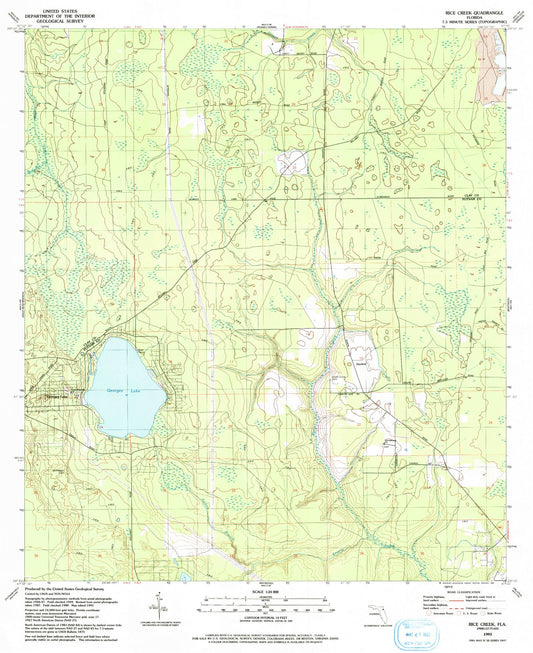Classic USGS Rice Creek Florida 7.5'x7.5' Topo Map Image