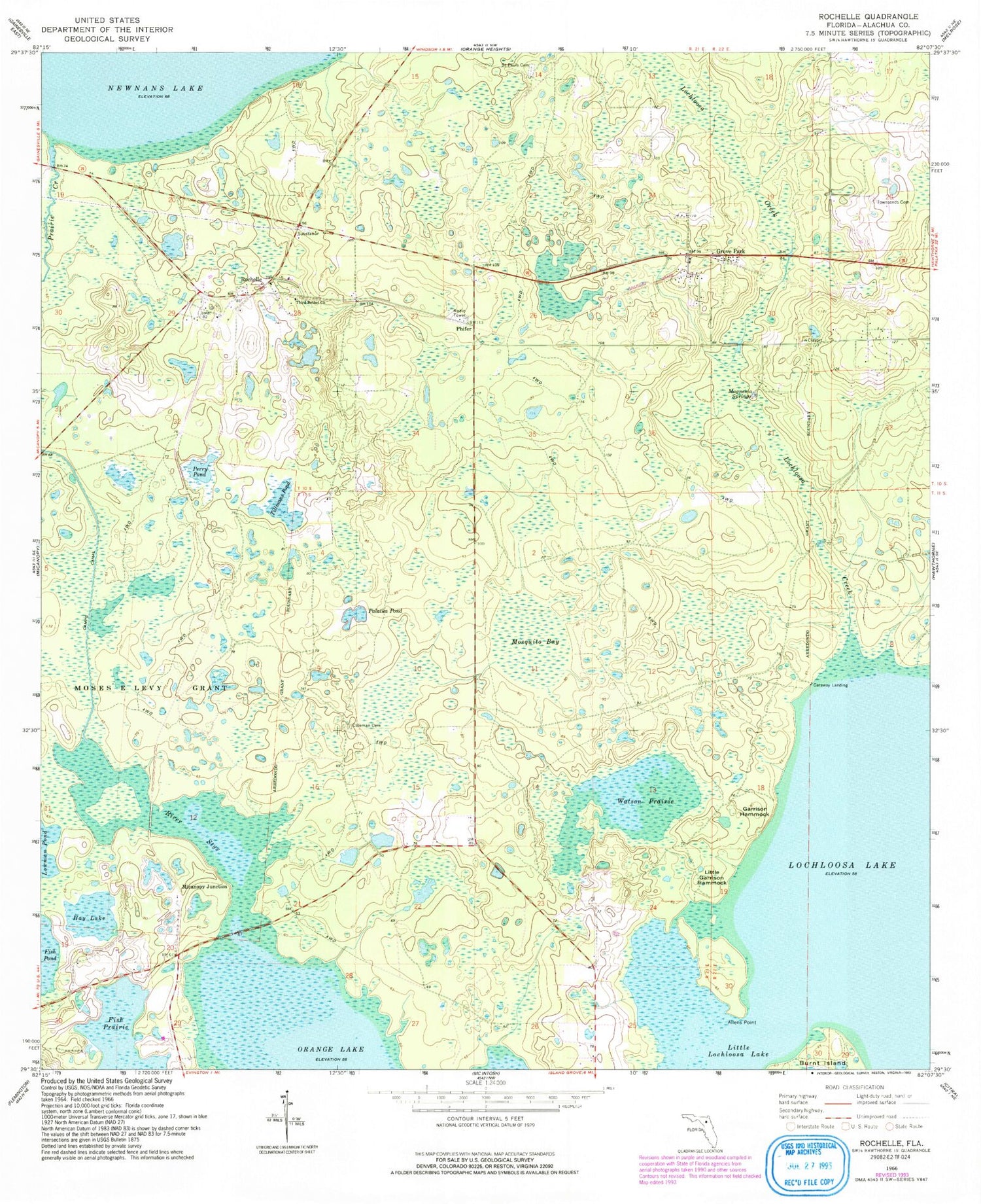 Classic USGS Rochelle Florida 7.5'x7.5' Topo Map Image