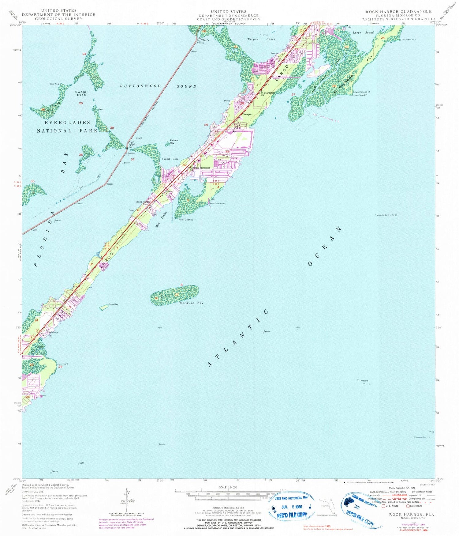 Classic USGS Rock Harbor Florida 7.5'x7.5' Topo Map Image