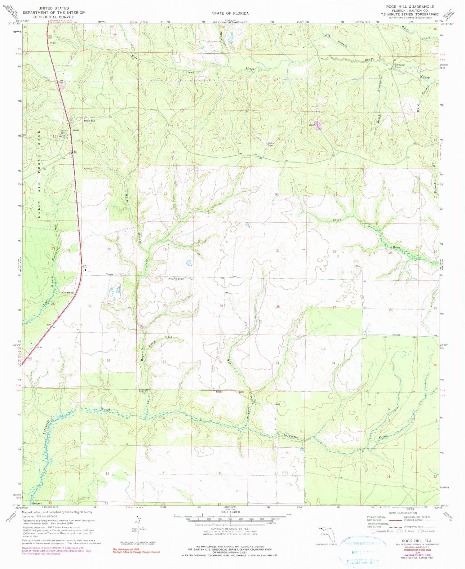Classic USGS Rock Hill Florida 7.5'x7.5' Topo Map Image