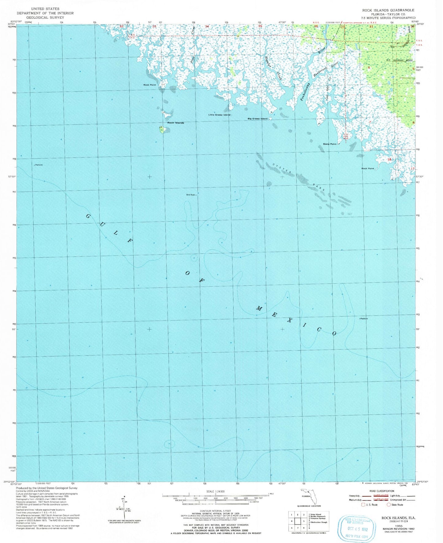 Classic USGS Rock Islands Florida 7.5'x7.5' Topo Map Image