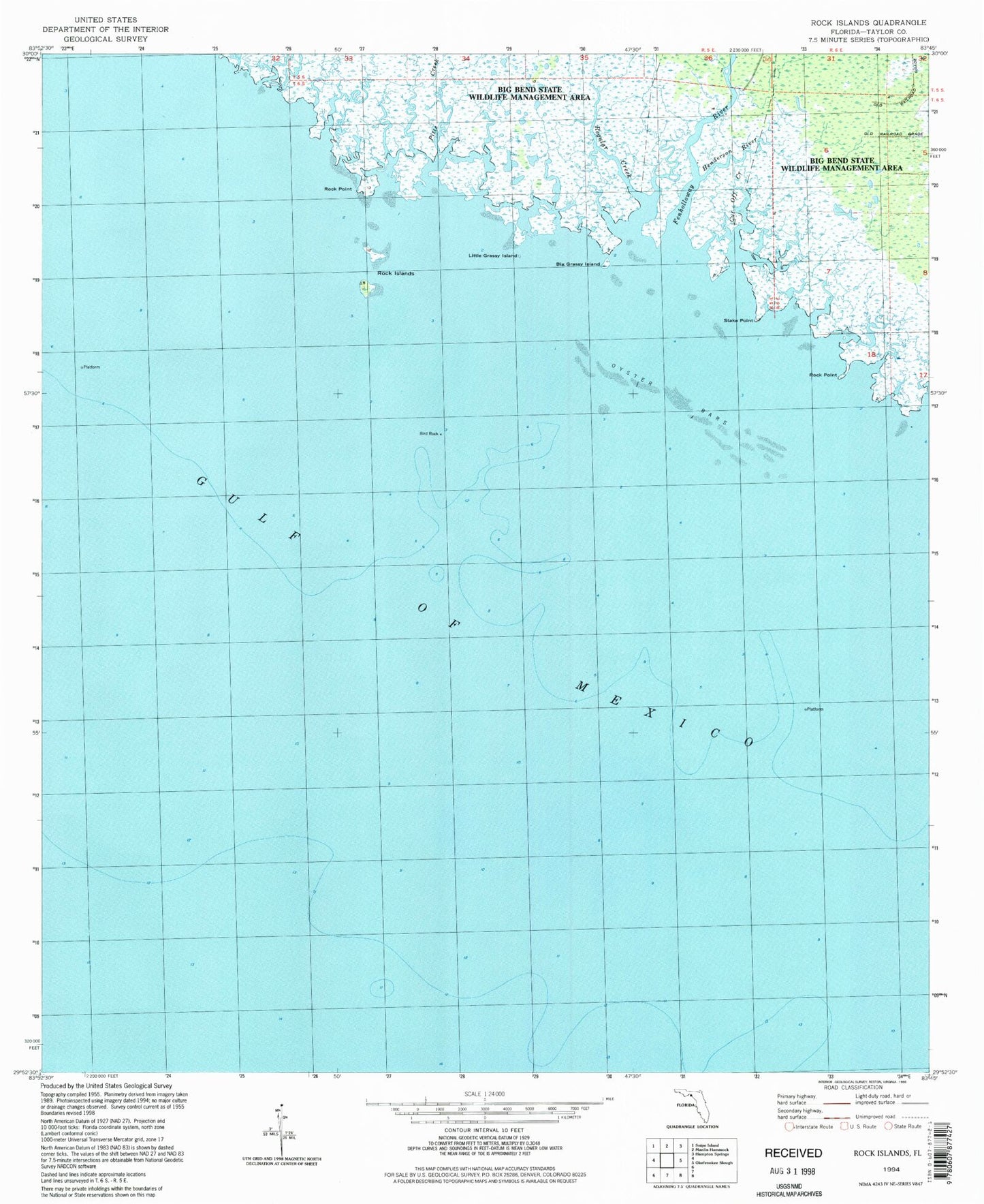Classic USGS Rock Islands Florida 7.5'x7.5' Topo Map Image