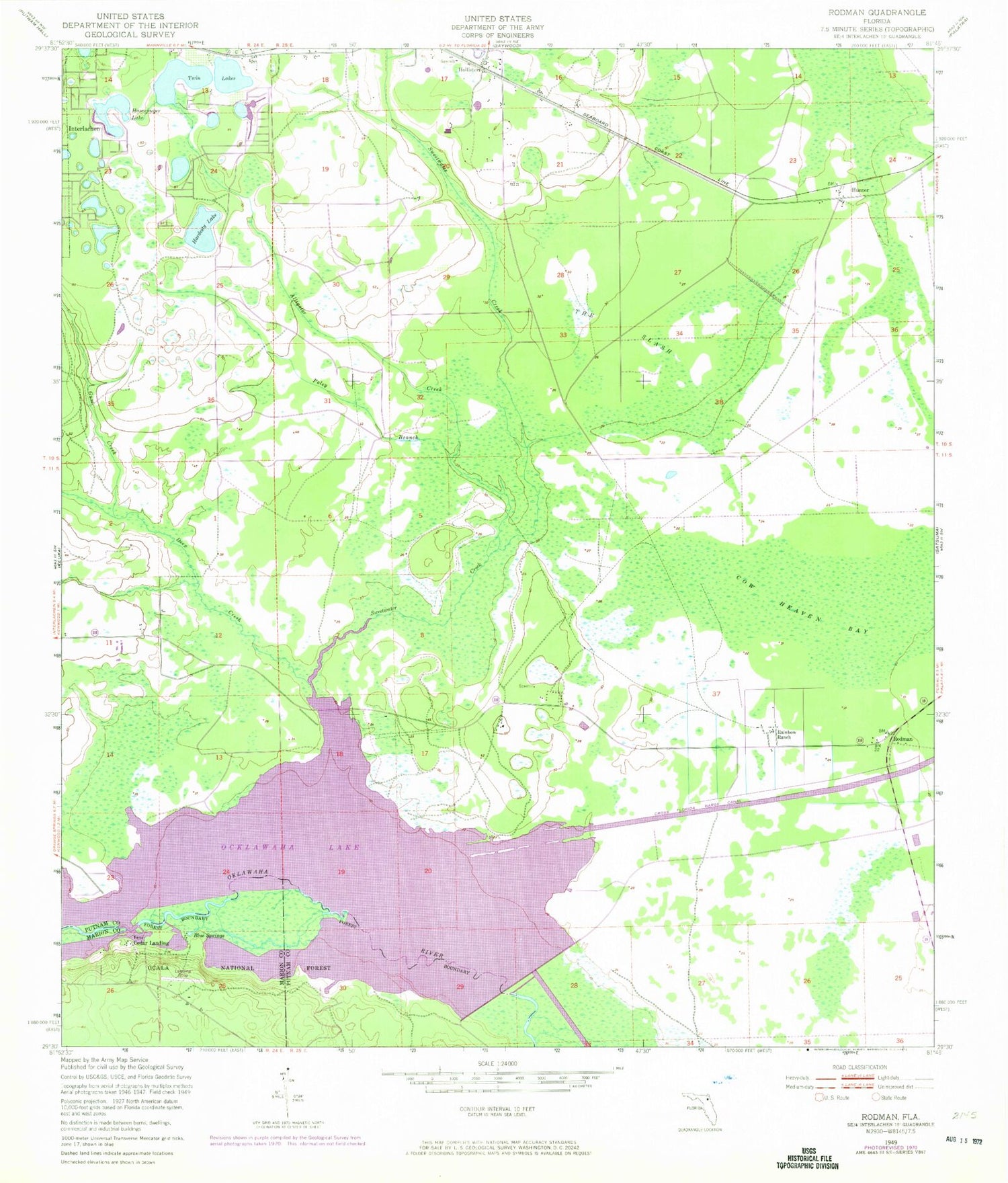 Classic USGS Rodman Florida 7.5'x7.5' Topo Map Image
