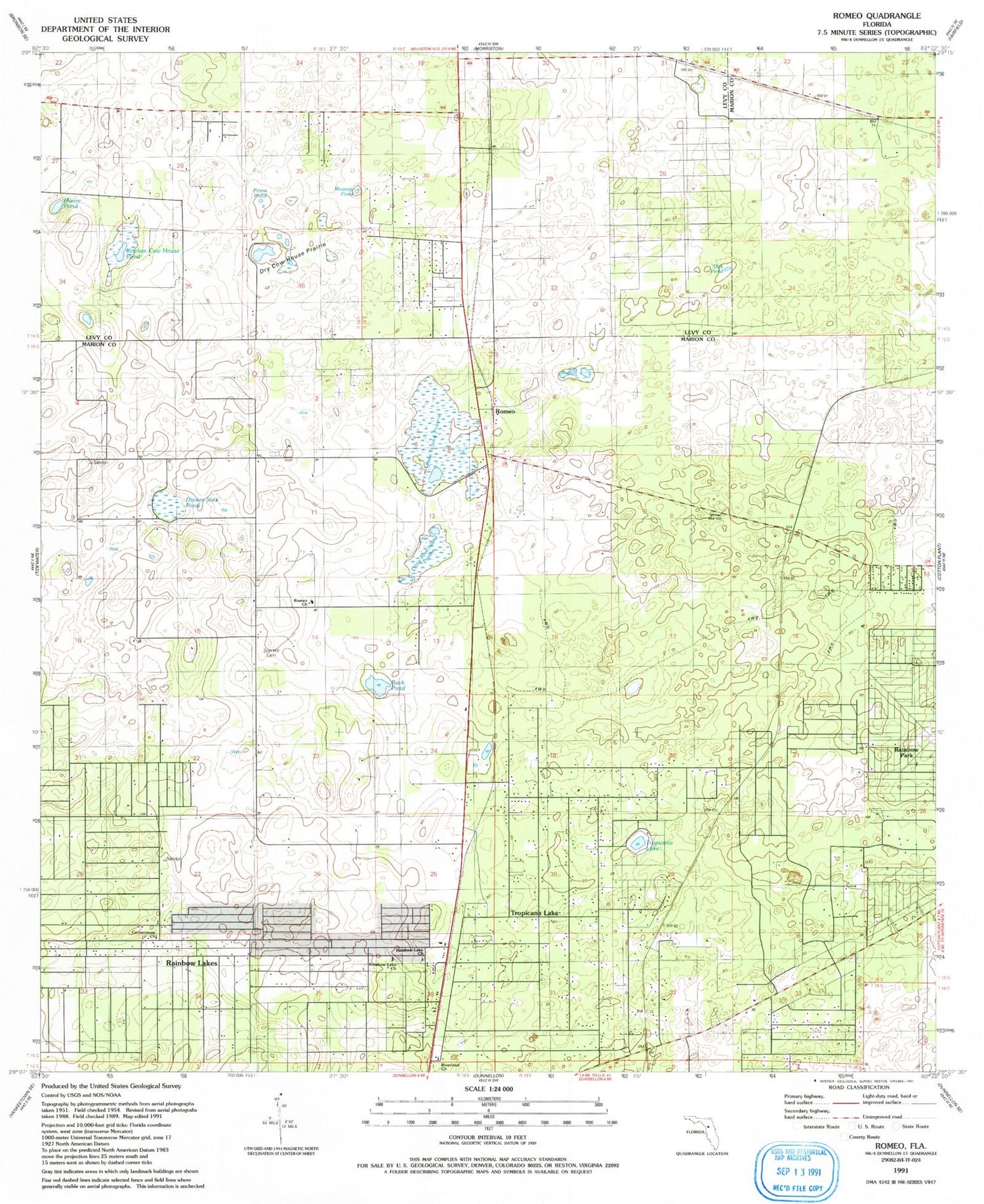 Classic USGS Romeo Florida 7.5'x7.5' Topo Map Image