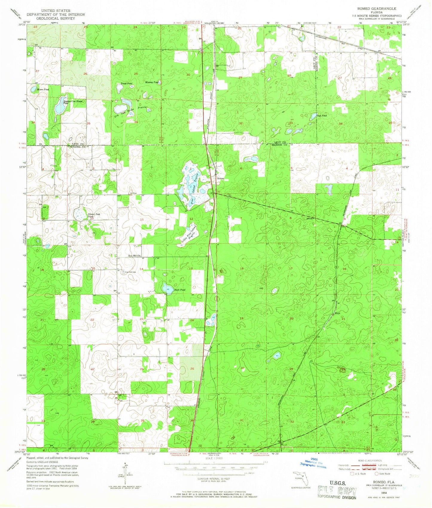 Classic USGS Romeo Florida 7.5'x7.5' Topo Map Image