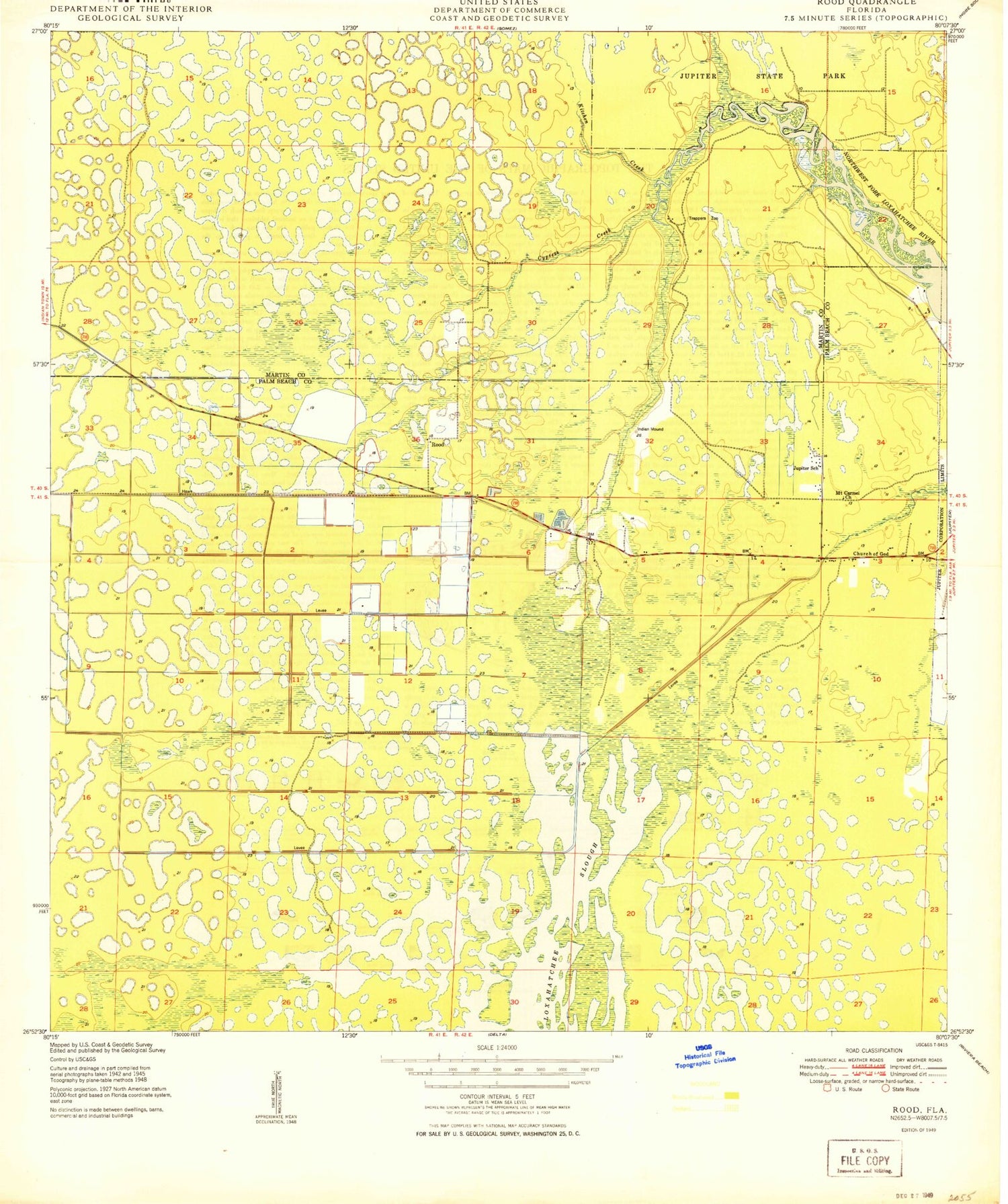 Classic USGS Rood Florida 7.5'x7.5' Topo Map Image