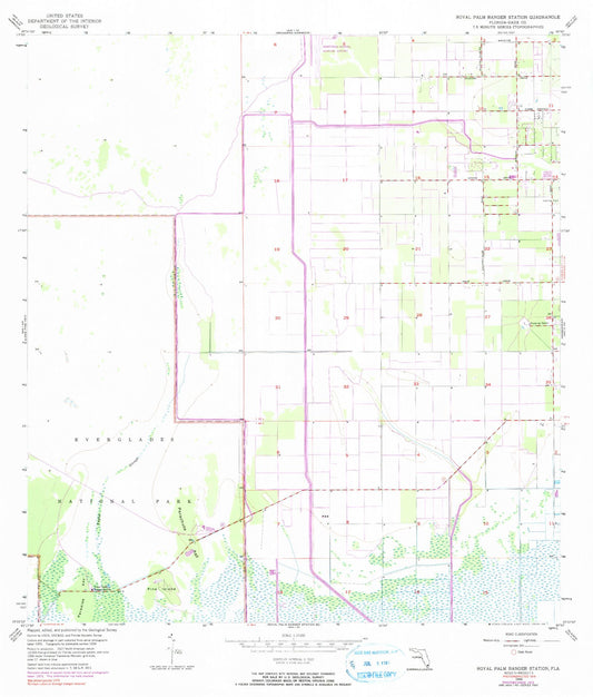 Classic USGS Royal Palm Ranger Station Florida 7.5'x7.5' Topo Map Image