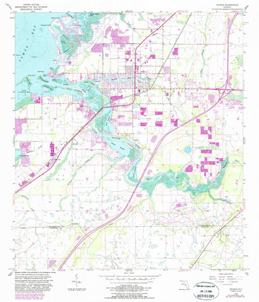 Classic USGS Ruskin Florida 7.5'x7.5' Topo Map Image