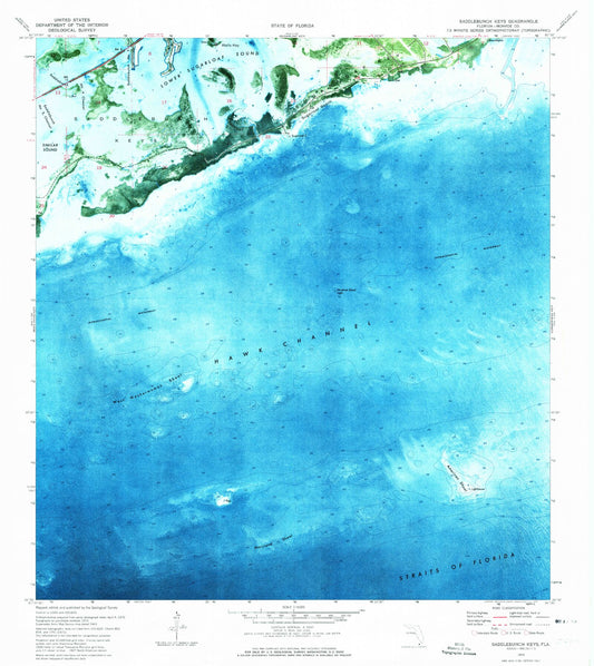 Classic USGS Saddlebunch Keys Florida 7.5'x7.5' Topo Map Image
