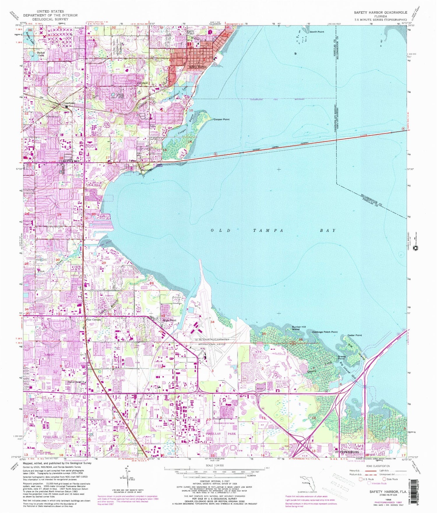 Classic USGS Safety Harbor Florida 7.5'x7.5' Topo Map Image