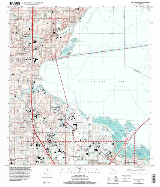 Classic USGS Safety Harbor Florida 7.5'x7.5' Topo Map Image