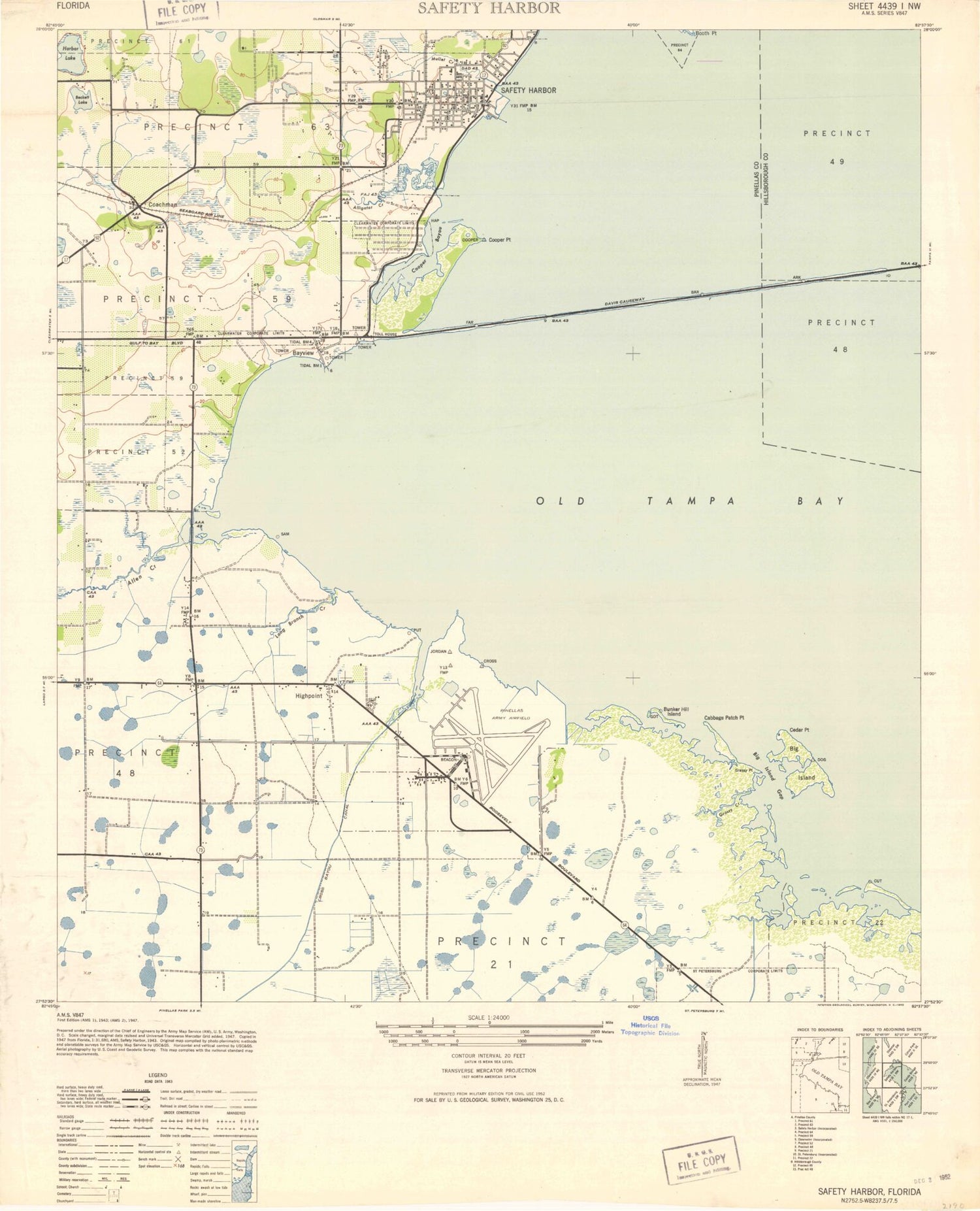 Classic USGS Safety Harbor Florida 7.5'x7.5' Topo Map Image