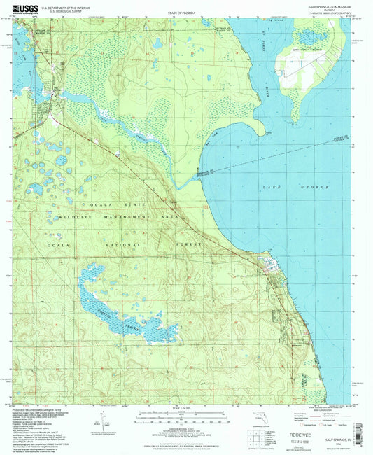 Classic USGS Salt Springs Florida 7.5'x7.5' Topo Map Image
