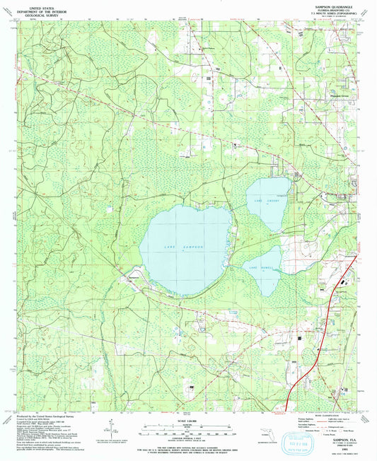 Classic USGS Sampson Florida 7.5'x7.5' Topo Map Image