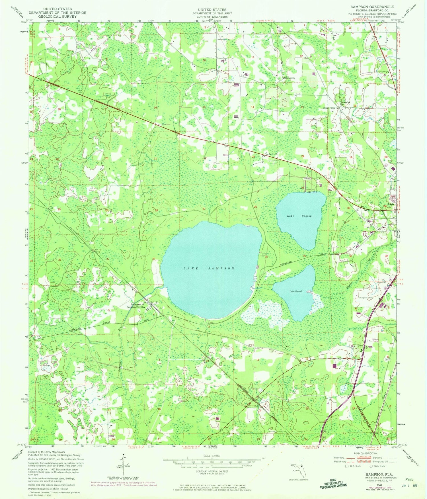 Classic USGS Sampson Florida 7.5'x7.5' Topo Map Image