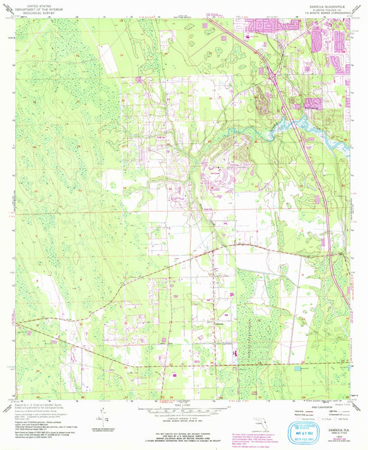 Classic USGS Samsula Florida 7.5'x7.5' Topo Map Image