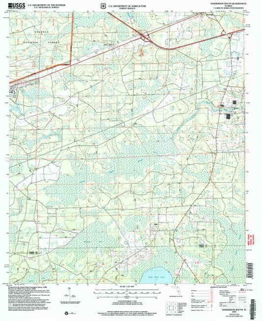 Classic USGS Sanderson South Florida 7.5'x7.5' Topo Map Image