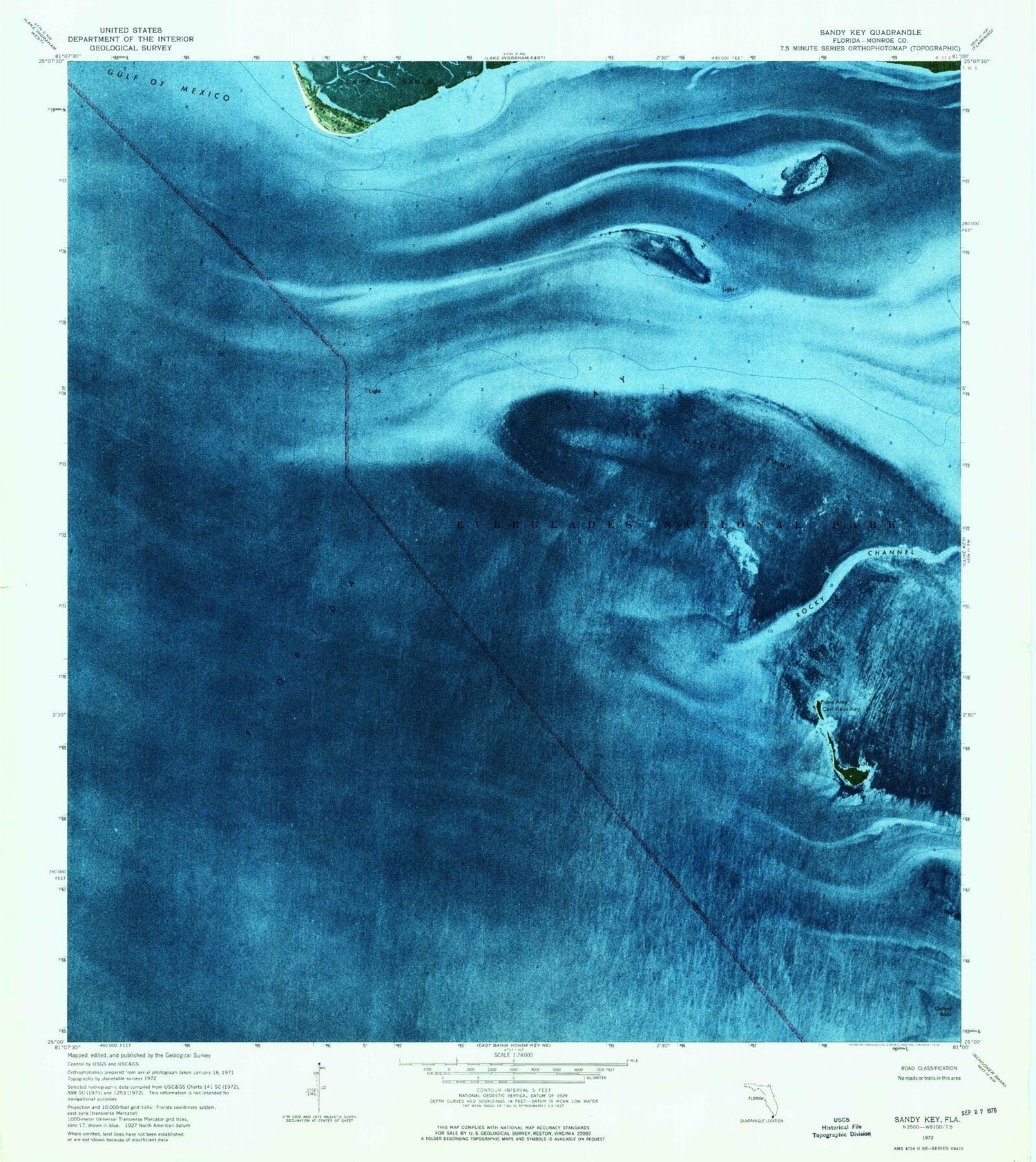 Classic USGS Sandy Key Florida 7.5'x7.5' Topo Map Image