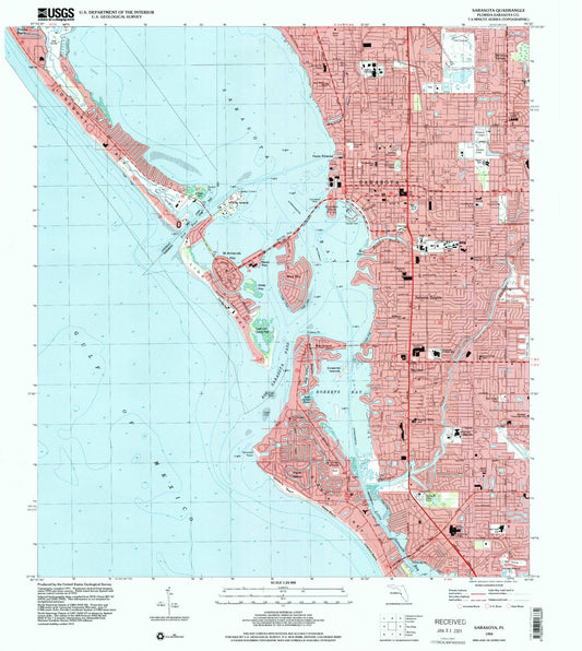 Classic USGS Sarasota Florida 7.5'x7.5' Topo Map Image