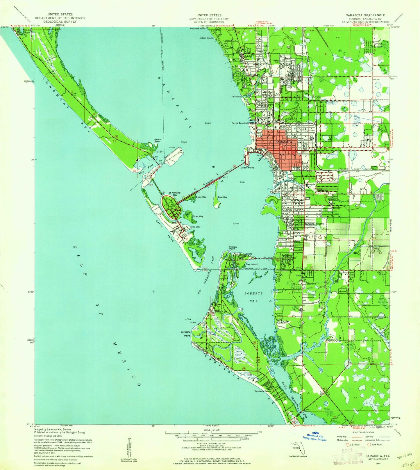 Classic USGS Sarasota Florida 7.5'x7.5' Topo Map Image