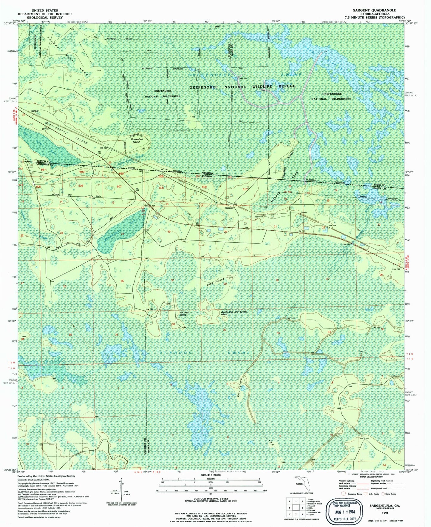 Classic USGS Sargent Florida 7.5'x7.5' Topo Map Image