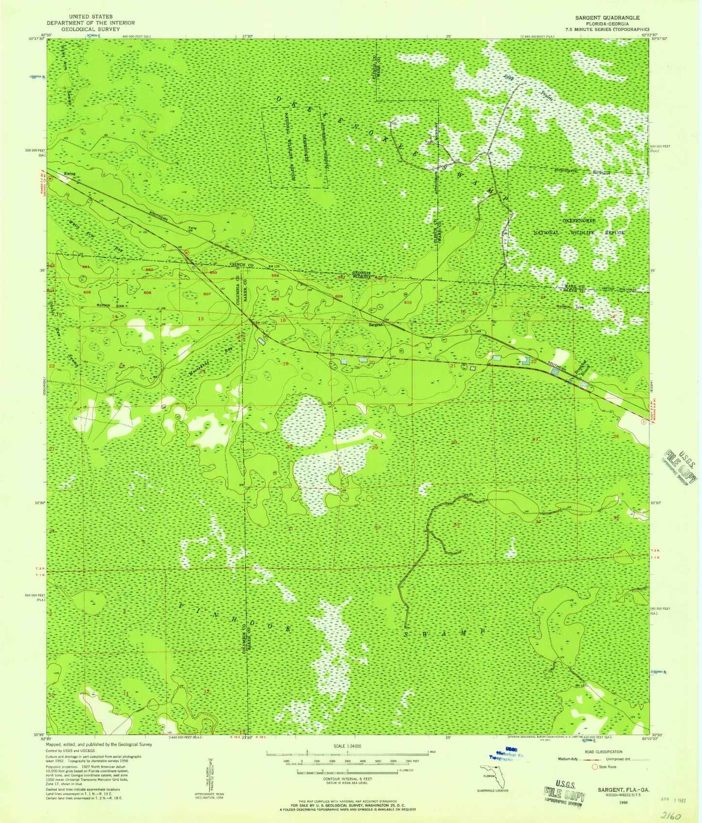 Classic USGS Sargent Florida 7.5'x7.5' Topo Map Image