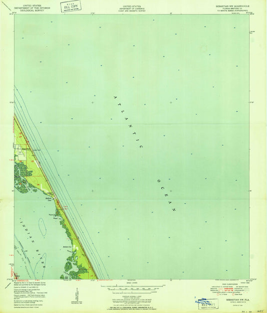 Classic USGS Sebastian NW Florida 7.5'x7.5' Topo Map Image