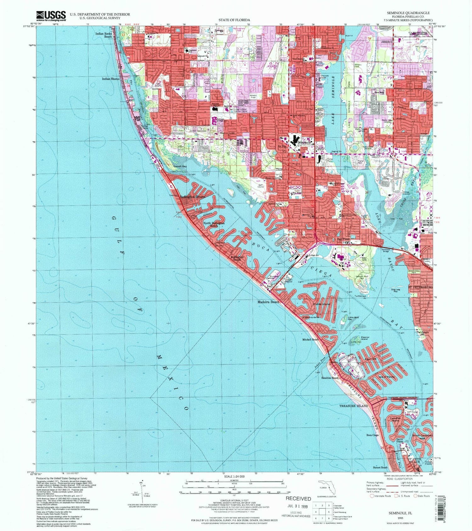 Classic USGS Seminole Florida 7.5'x7.5' Topo Map Image