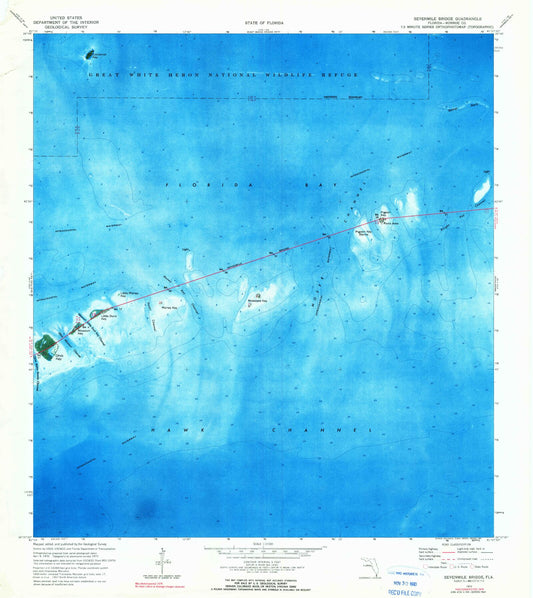 Classic USGS Sevenmile Bridge Florida 7.5'x7.5' Topo Map Image