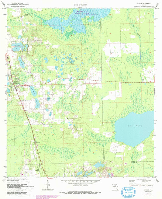 Classic USGS Seville Florida 7.5'x7.5' Topo Map Image