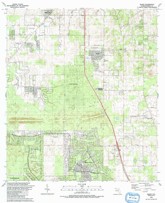 Classic USGS Shady Florida 7.5'x7.5' Topo Map Image