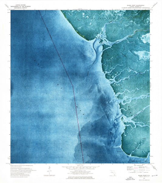 Classic USGS Shark Point Florida 7.5'x7.5' Topo Map Image