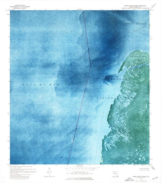 Classic USGS Shark River Island Florida 7.5'x7.5' Topo Map Image