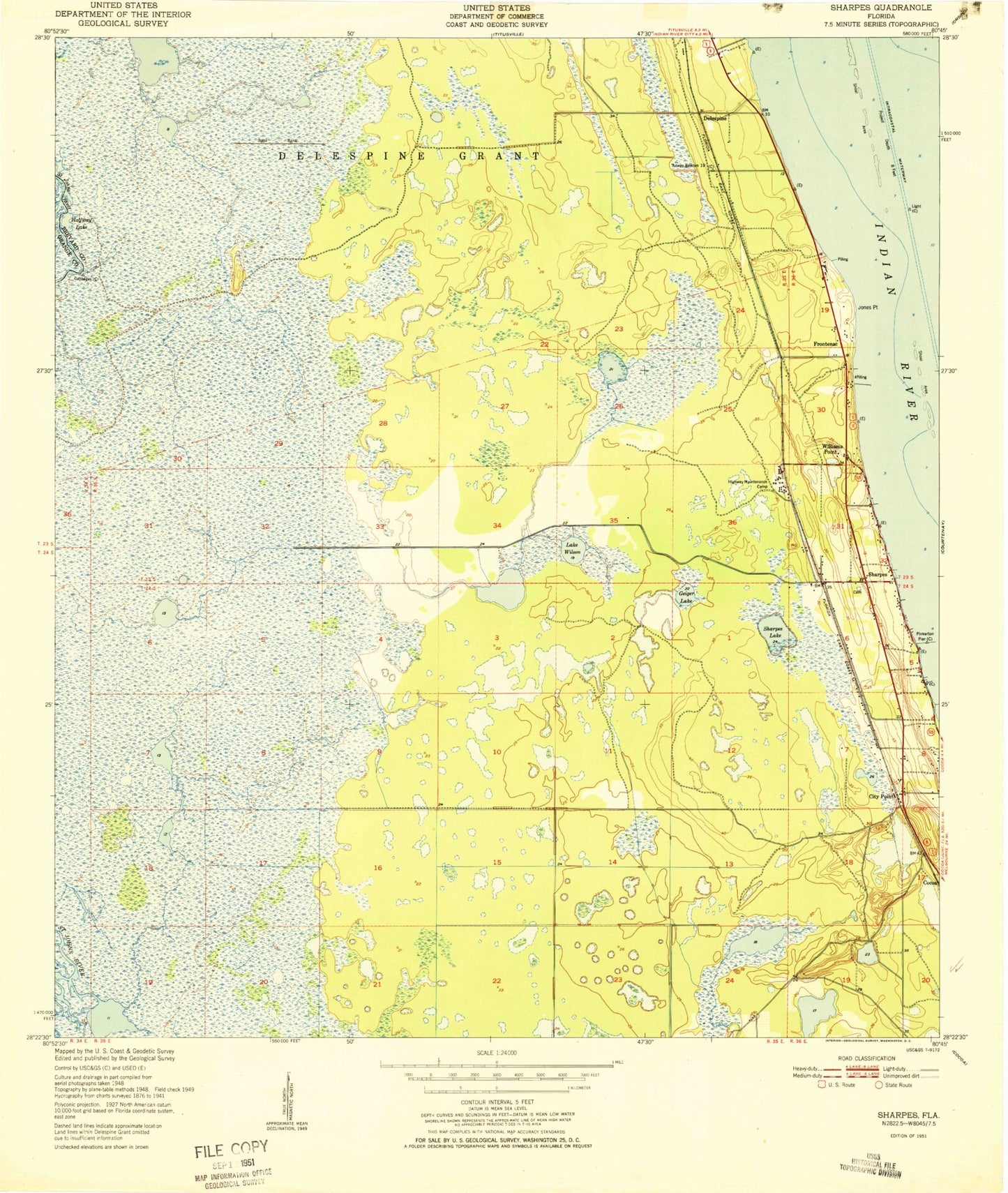 Classic USGS Sharpes Florida 7.5'x7.5' Topo Map Image