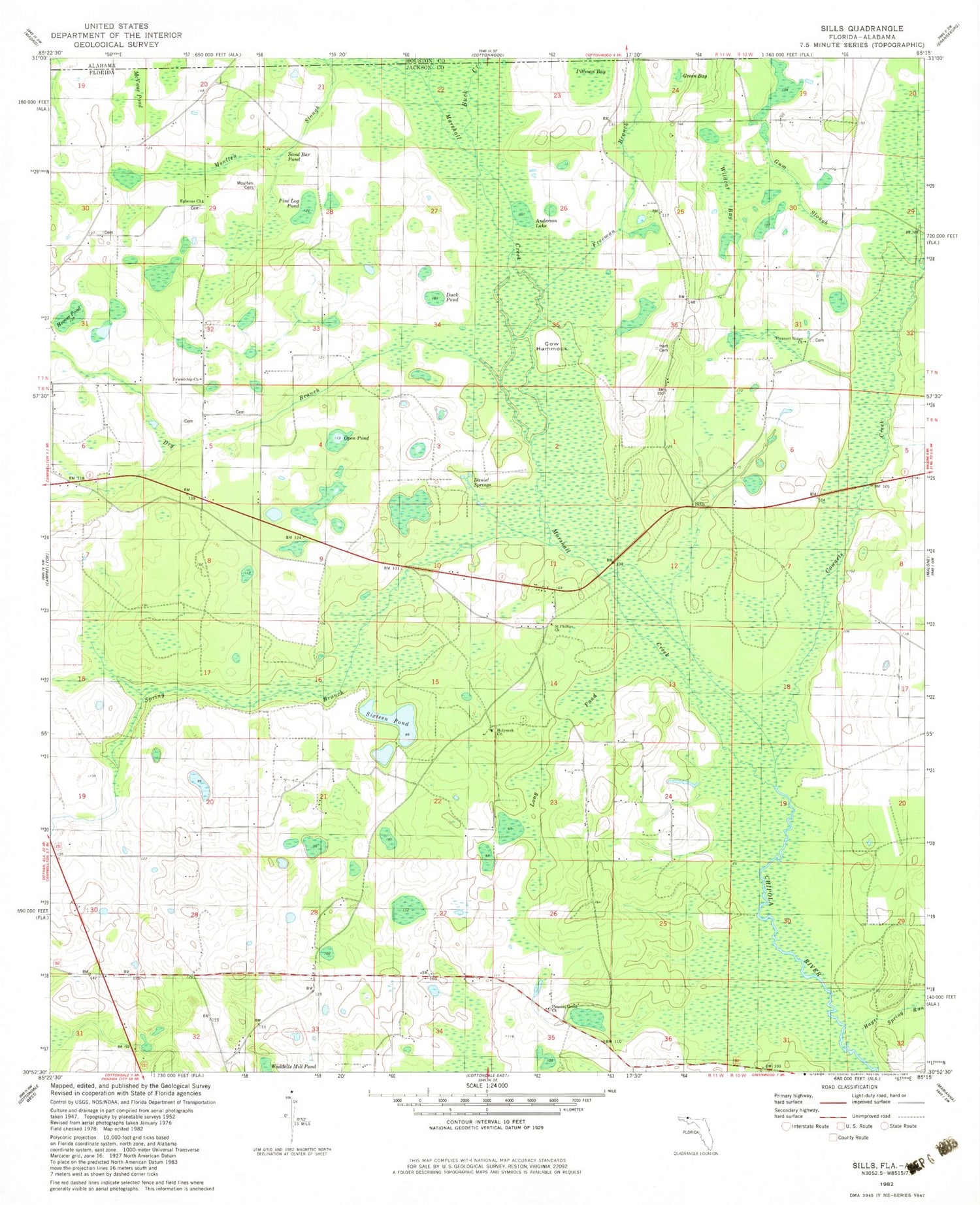 Classic USGS Sills Florida 7.5'x7.5' Topo Map Image