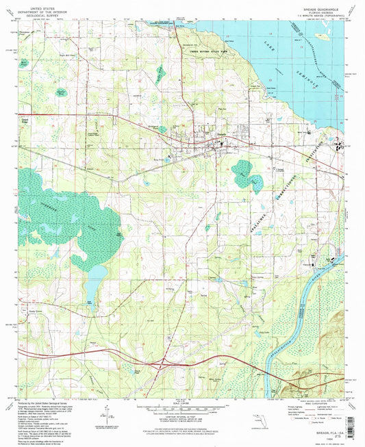 Classic USGS Sneads Florida 7.5'x7.5' Topo Map Image