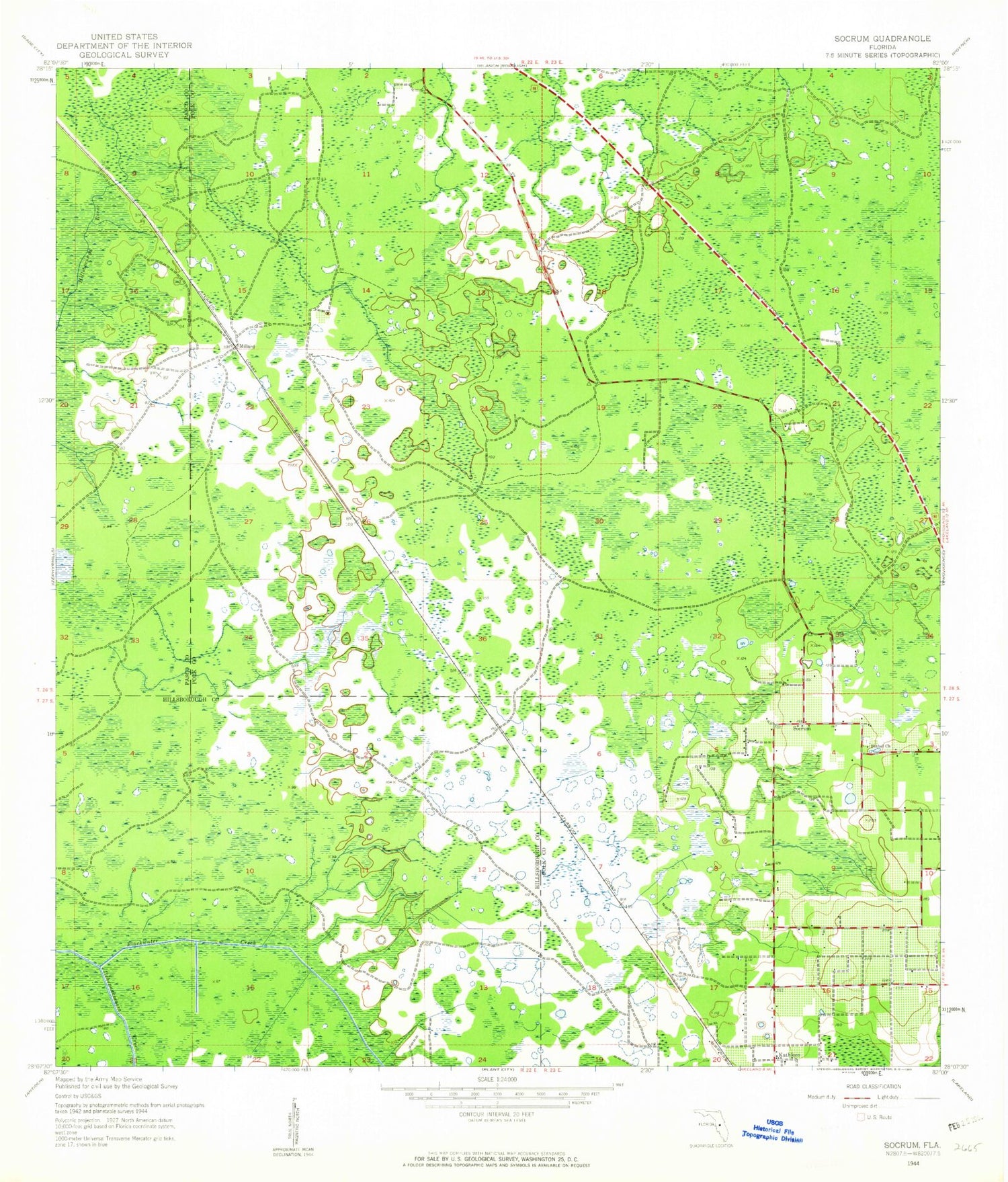 Classic USGS Socrum Florida 7.5'x7.5' Topo Map Image