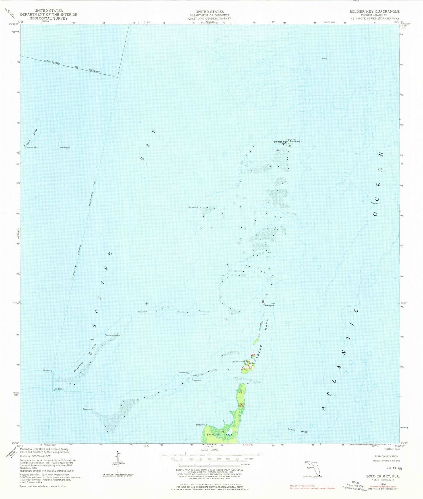 Classic USGS Soldier Key Florida 7.5'x7.5' Topo Map Image