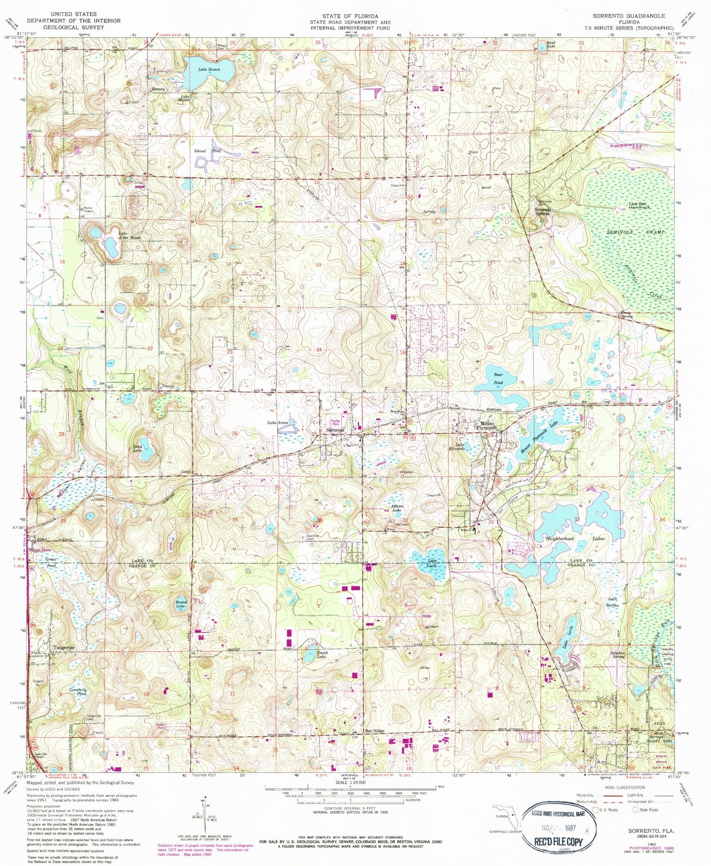 Classic USGS Sorrento Florida 7.5'x7.5' Topo Map Image