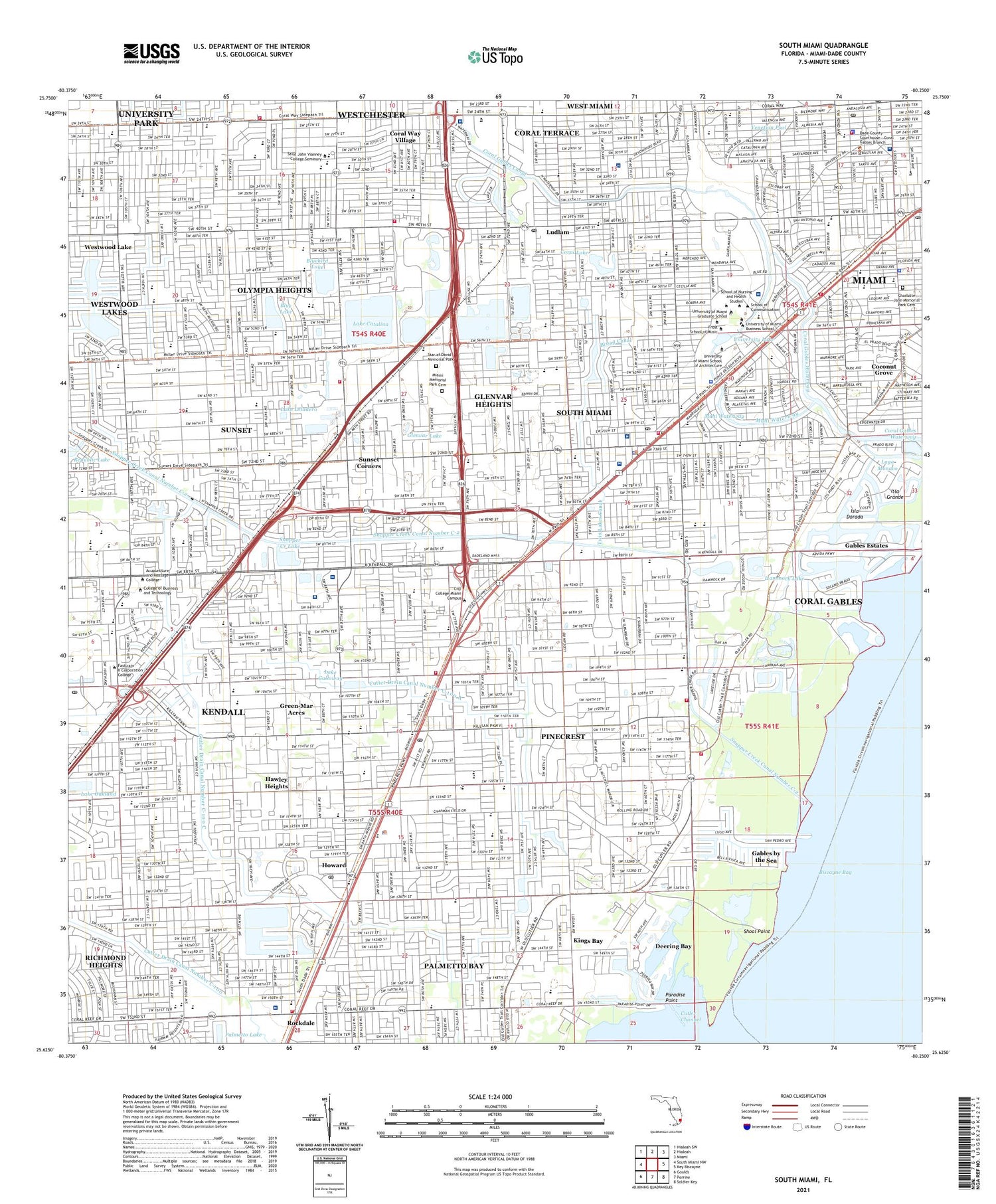 South Miami Florida US Topo Map Image