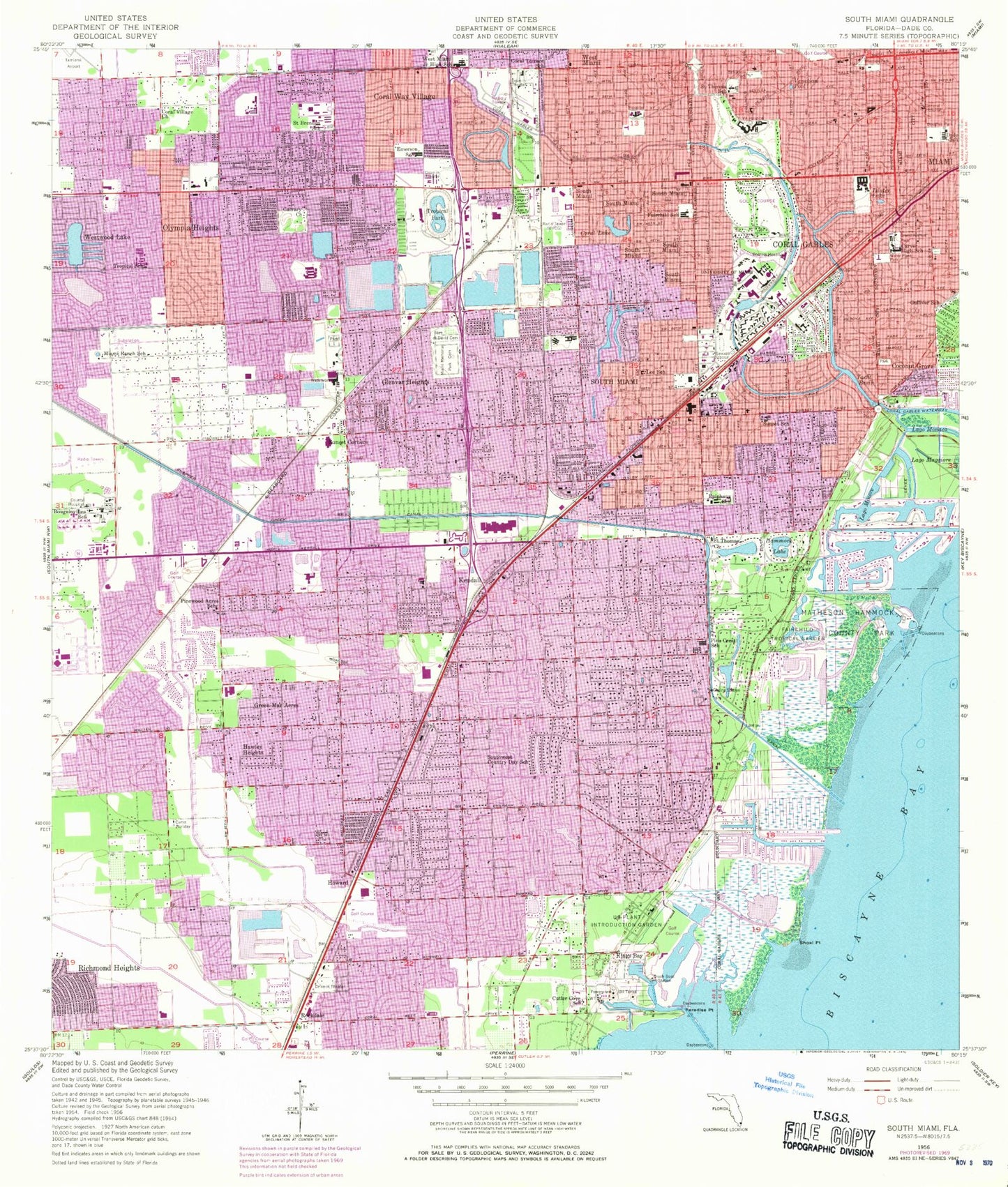 Classic USGS South Miami Florida 7.5'x7.5' Topo Map Image
