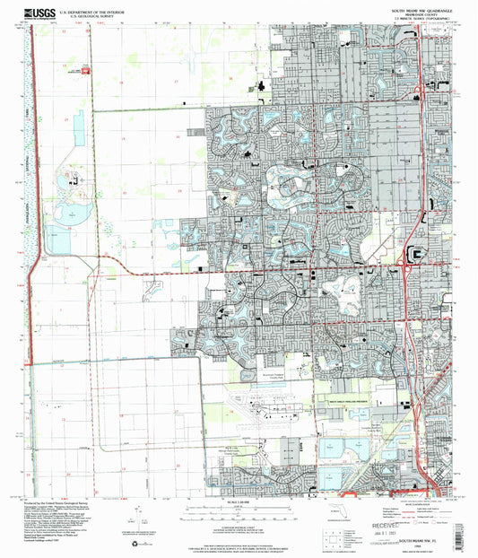 Classic USGS South Miami NW Florida 7.5'x7.5' Topo Map Image