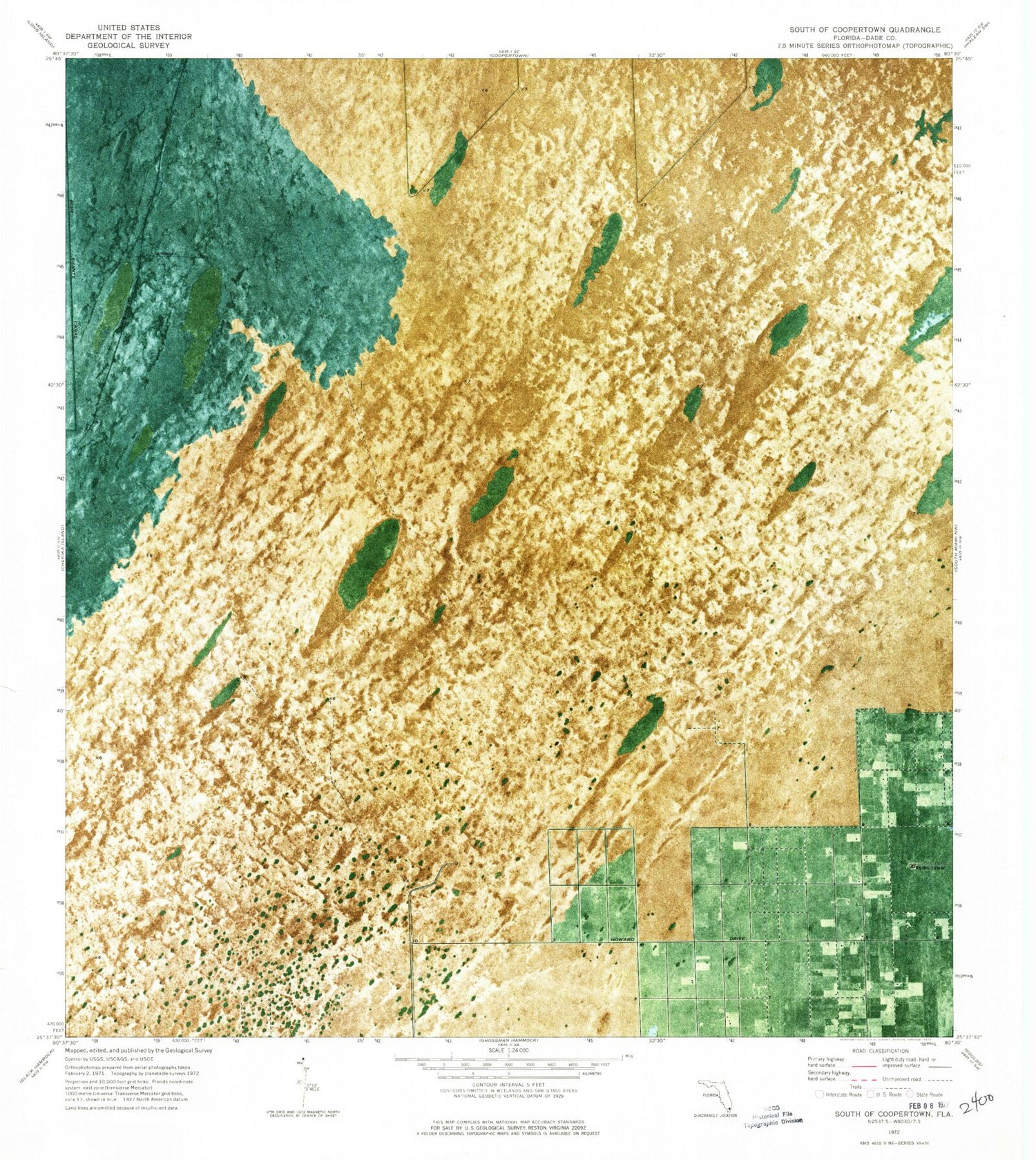 Classic USGS South of Coopertown Florida 7.5'x7.5' Topo Map Image