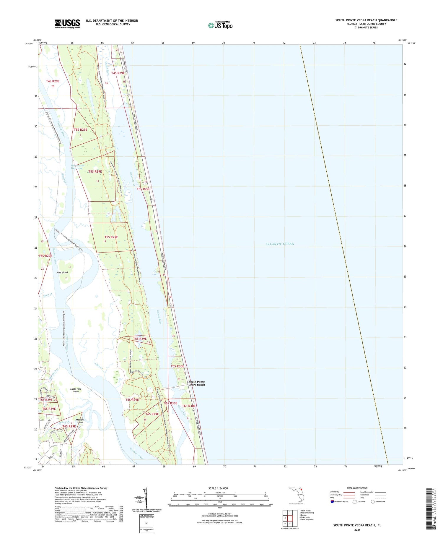South Ponte Vedra Beach Florida US Topo Map Image